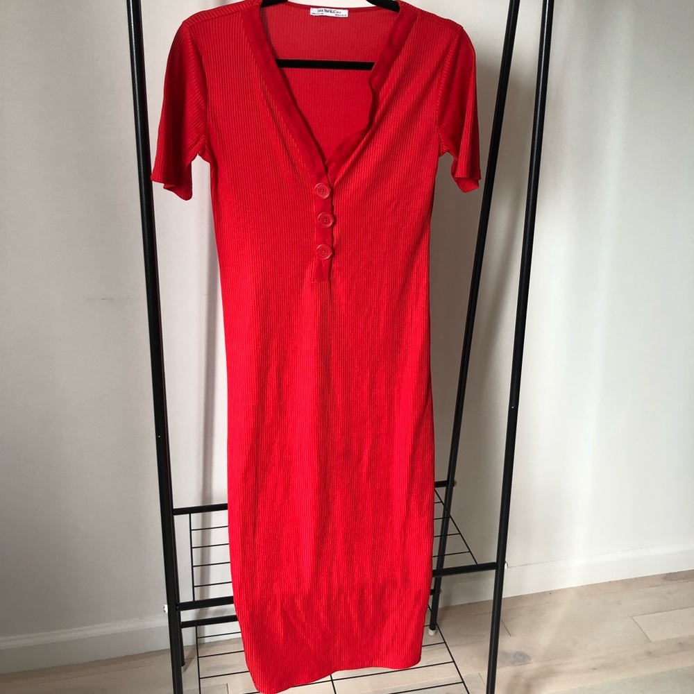 Zara Ribbed Red Dress